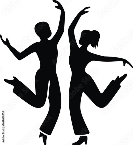 Fototapeta Silhouette illustration of a dancing couple expressing joy and rhythm in motion with graceful style