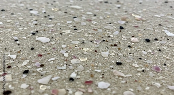 Fototapeta Seashells and Sand on the Beach Surface Close Up