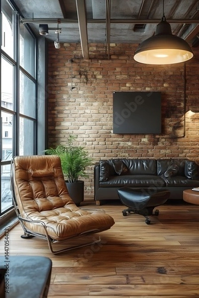 Obraz Modern Loft-Style Office with Industrial Charm, Generative AI