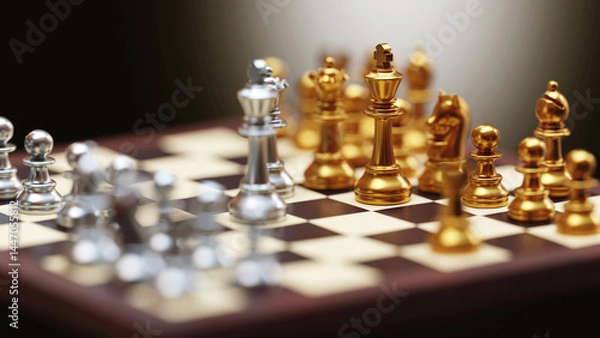Fototapeta chess pieces on the chessboard in game 3D rendering