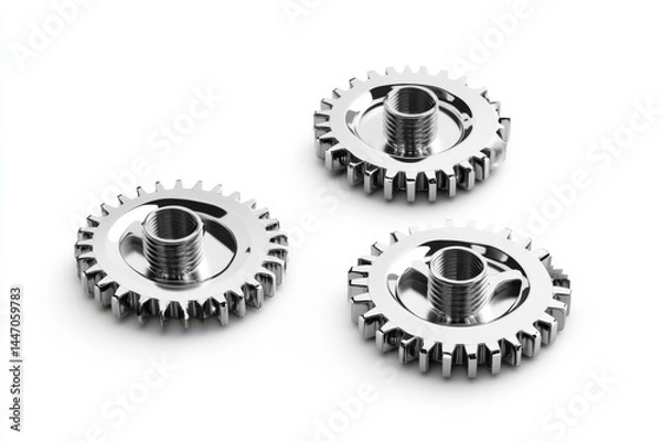 Fototapeta Three shiny gears isolated on white background on transparent background