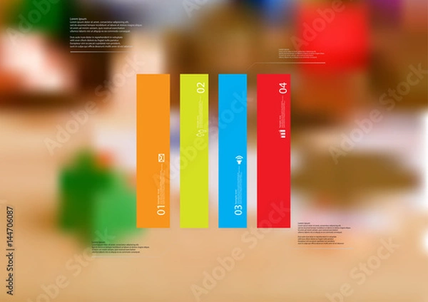 Fototapeta Illustration infographic template with rectangle vertically divided to four standalone color parts