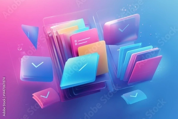 Fototapeta Colorful folders and documents floating on white background on transparent background