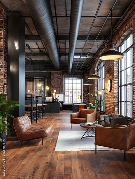 Obraz Modern Loft-Style Office with Industrial Charm, Generative AI