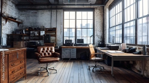 Obraz Modern Loft-Style Office with Industrial Charm, Generative AI