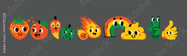 Fototapeta A collection of delightful cartoonish emoji characters featuring playful expressions and cheerful designs perfect for adding a fun, vibrant touch to any creative project.