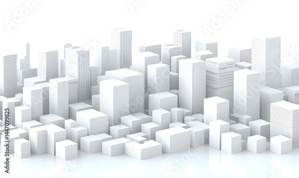 Fototapeta Minimalist city A cluster of white buildings, clean and modern design on a white background