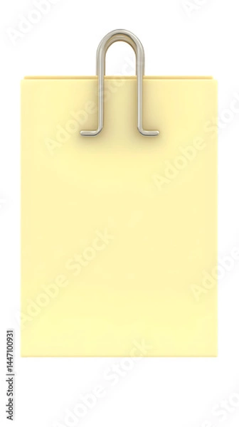 Fototapeta Isolated Light Yellow Sticky Note With Metal Clip 3D Illustration