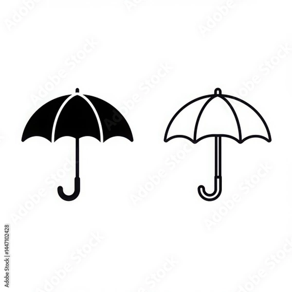 Fototapeta Two umbrella icons one filled and one outlined style isolated on white background