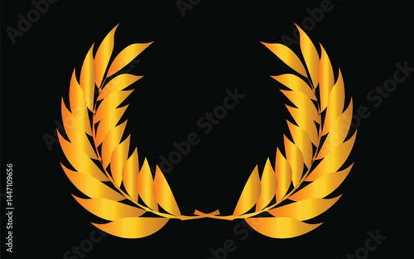 Obraz Golden laurel wreath, winner award set vector illustration. Gold branch olive leaf or star victory symbol, coat of arms decoration design, victory honor champion prize isolated on black