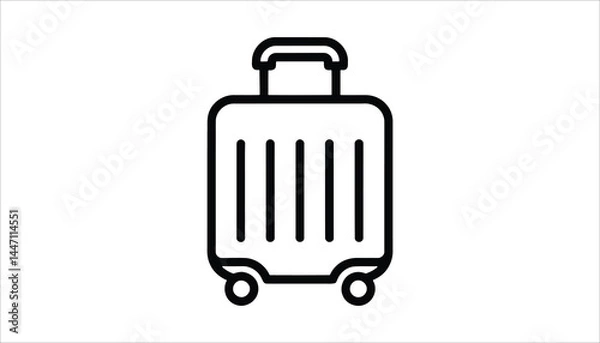 Fototapeta Suitcase Icon Vector Illustration. Travel Luggage Silhouette with Wheels. Black Line Art Bag Design.