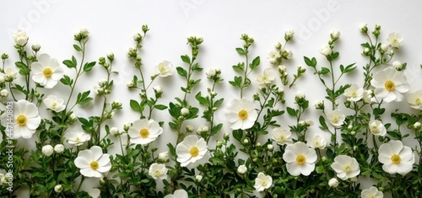 Fototapeta Elegant White Flowers Border on White Background