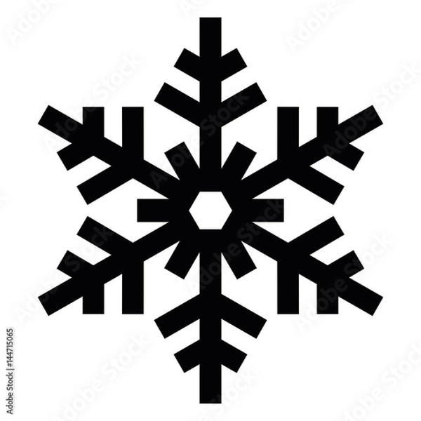 Obraz Raster illustration. Black snowflake on a white background. Snowflake design elements, icon flat style. Christmas card with snowflake. Abstract isolated snowflake on a white background