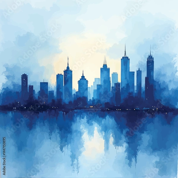 Fototapeta Abstract City Skyline at Dusk Watercolor