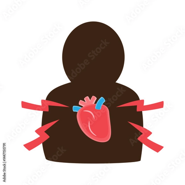 Obraz Heart attack or myocardial infarction or coronary artery disease . Silhouette human shadow and heart . Meaning about heart disease . Flat design . Vector .