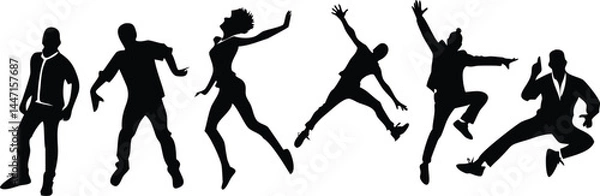 Obraz Silhouette Dancers in Motion – Stylish Dance Poses in Black and White