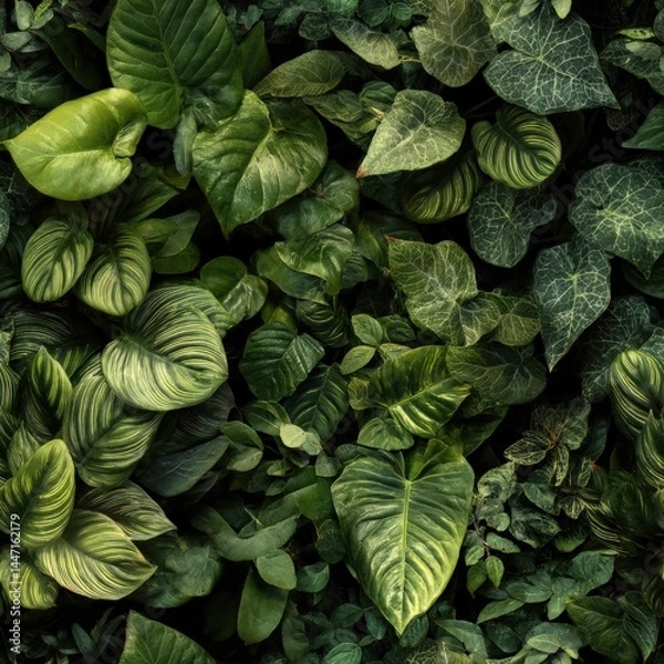 Obraz Explore the lush textures of a vibrant tropical landscape filled with diverse greenery and intricate leaf patterns