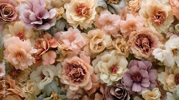 Fototapeta Vintage Artificial Flowers on Wall in Soft Muted Pastel Colors