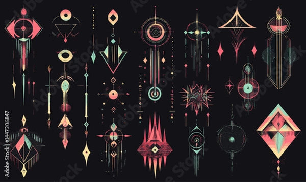 Fototapeta Acid Neo-Tribal Gothic Abstract Ethnic Shapes in Cyber Sigilism Vector Art