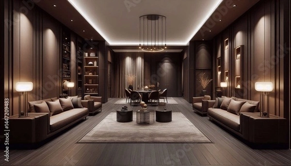 Obraz Interior layout of a dark hall in brown mocha-mousse color