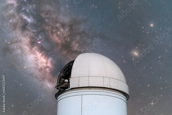 Fototapeta Astronomical Observatory Dome under a Starry Night Sky with the Milky Way Galaxy