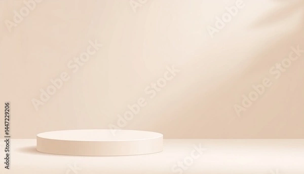 Fototapeta Simple beige podium stage for product display with natural light shadow effect