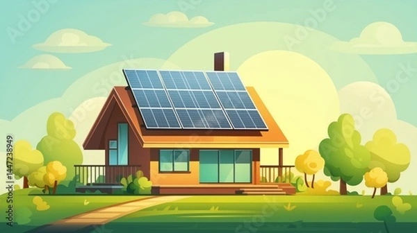 Obraz Solar cell installed ecology energy saving vector image