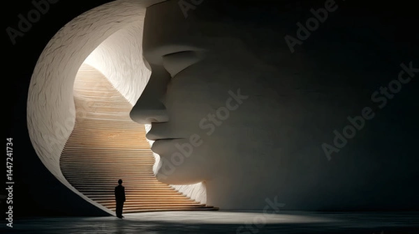 Obraz Abstract Art Representation of a Giant Face and Staircase Design