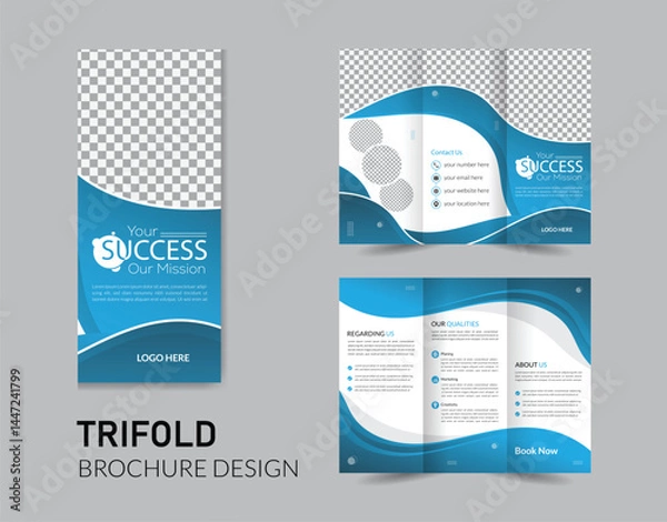 Fototapeta Corporate business trifold brochure template. Modern Creative and Professional tri fold brochure vector design.
