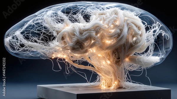 Obraz Abstract Brain Sculpture with Organic Forms and Glowing Lights