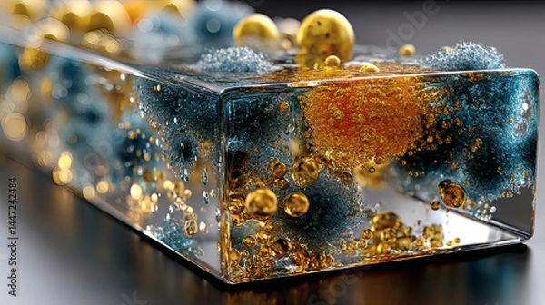 Obraz Abstract Close-up of Colorful Bubbles and Particles in Clear Resin