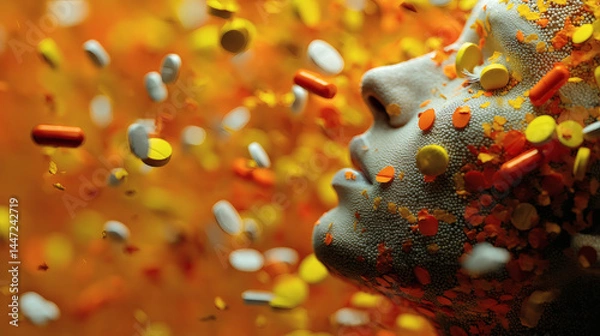 Obraz Abstract Concept of Health with Colorful Pills and Human Profile