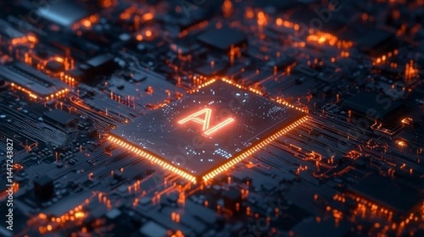 Obraz Illuminated Circuit Board with Glowing Central Processor and Stylized 'Z' Symbol