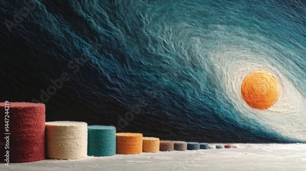 Obraz Abstract Landscape with Colorful Cylinders and Bright Sun Illumination
