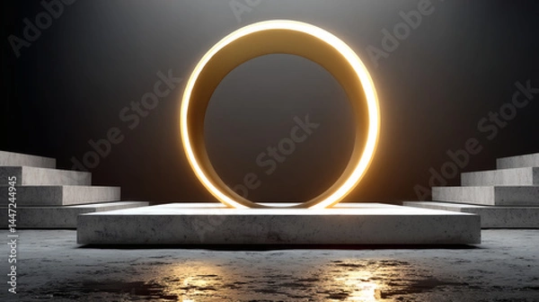 Obraz Abstract Minimalist Ring with Glowing Edge on Concrete Platform