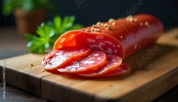 Fototapeta salami sausage slice isolated on white background top view