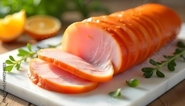 Fototapeta pork ham slices isolated on white background