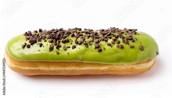 Obraz Long John Matcha Donut with Chocolate Sprinkles on White Background Isolated