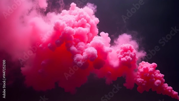 Obraz A vivid neon pink smoke explosion in slow motion, billowing and swirling with glowing particles, on a dark gradient background, soft lighting with futuristic glow effects,
