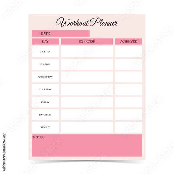 Obraz Modern and simple template for workout planner with soft pastel color of digital planner 25