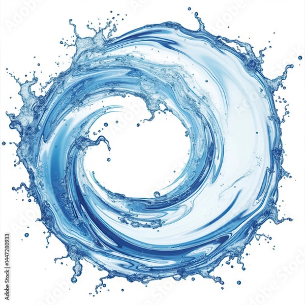 Obraz Swirling blue water forms a dynamic circular splash, creating an energetic vortex shape.