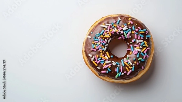 Fototapeta Chocolate Donut with Sprinkles on White Background donut doughnut chocolate sprinkles sweets dessert