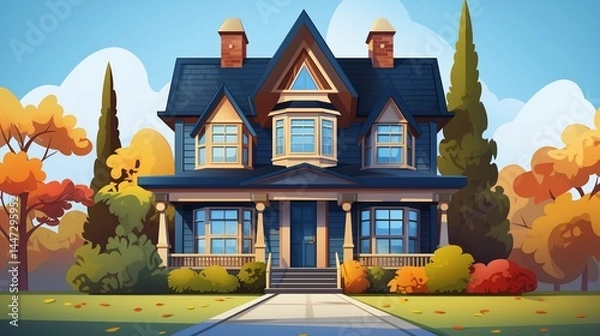 Obraz Two-storey cottage in style flat vector image