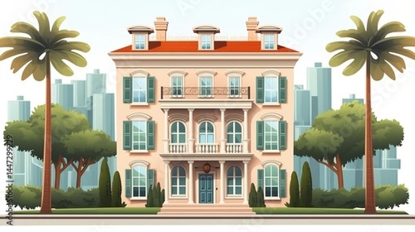 Obraz Urban retro colonial style building cartoon vector image