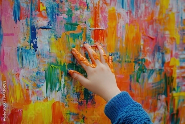 Fototapeta Kids Art. Children's Hands Creating Colourful Paint Background for Art Activity