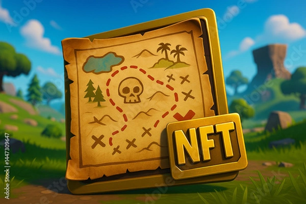 Obraz Treasure map leading to hidden cryptic island marked NFT
