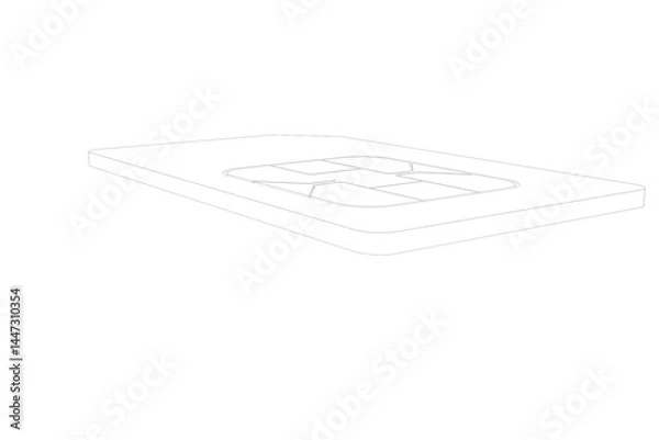 Obraz Blueprint style 3D Transparent Line Art Technical Outline Engineering Drawing Generic White SIM Card for Cellular Network Connectivity Standard Sized Subscriber Identity Module Card for Mobile Phones