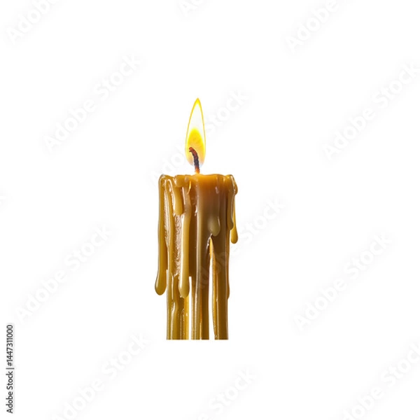 Fototapeta Warm Glow of a Flickering Candle with Melted Wax on Black Background