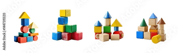 Fototapeta Colorful Wooden Blocks in Various Stacked Arrangements for Playtime