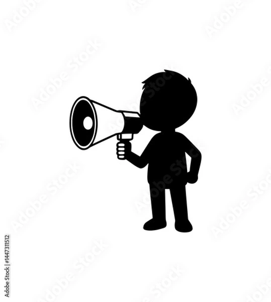 Fototapeta stylized black silhouette of a guy holding a megaphone